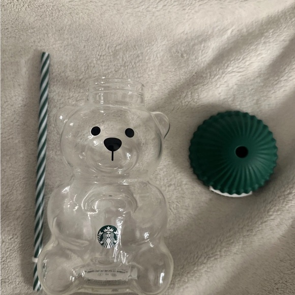 Starbucks 2025 Bearista Bear Glass Cold Cup with Green Hat and Tumbler Straw - Picture 3 of 4